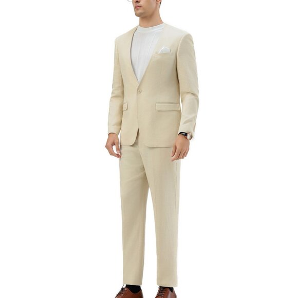 Tan Collarless Slim Fit 2 Piece Tazzio Men's Suit